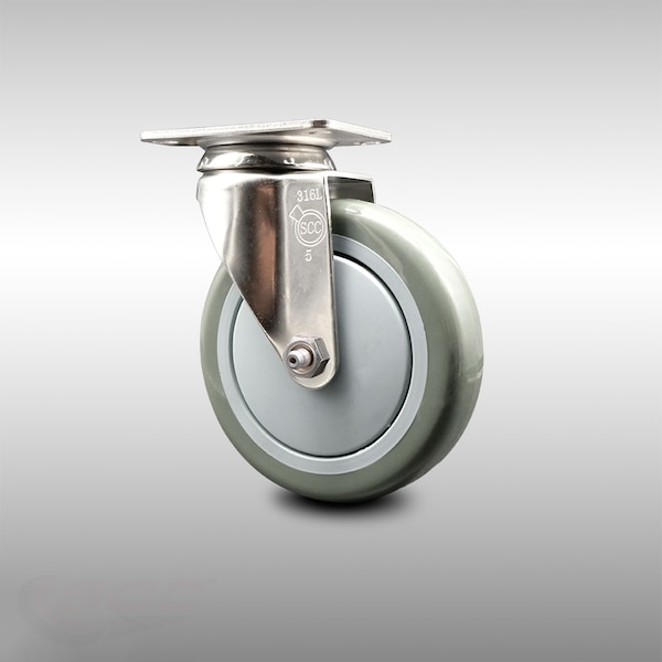 5 Inch 316SS Gray Polyurethane Wheel Swivel Top Plate Caster